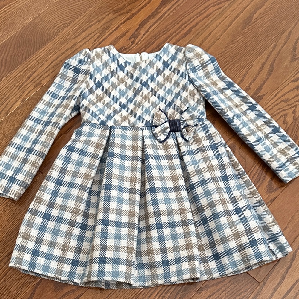Mayoral 5t Blue and Brown Plaid Kids Dress